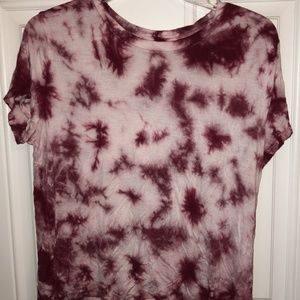 red and white tie tye shirt